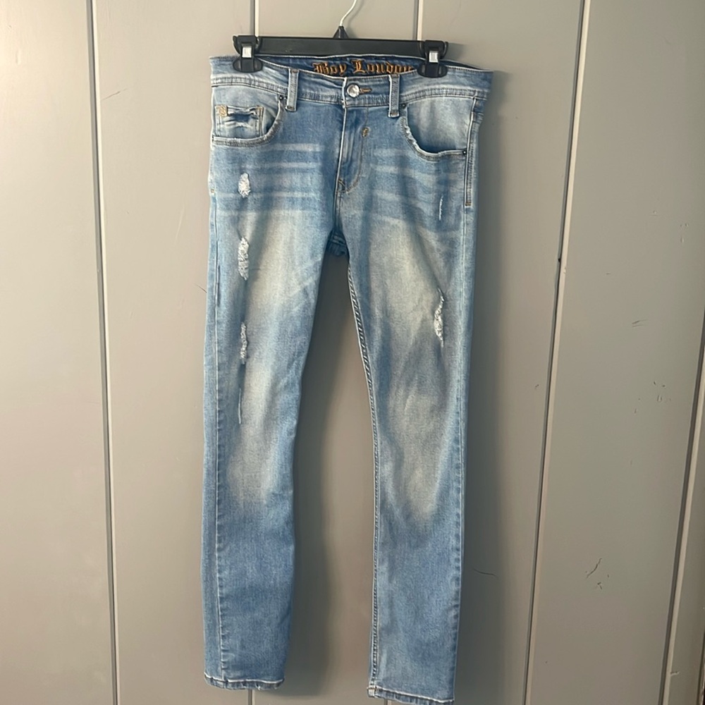 Men's Light Blue Skinny Jeans Boy London Distressed